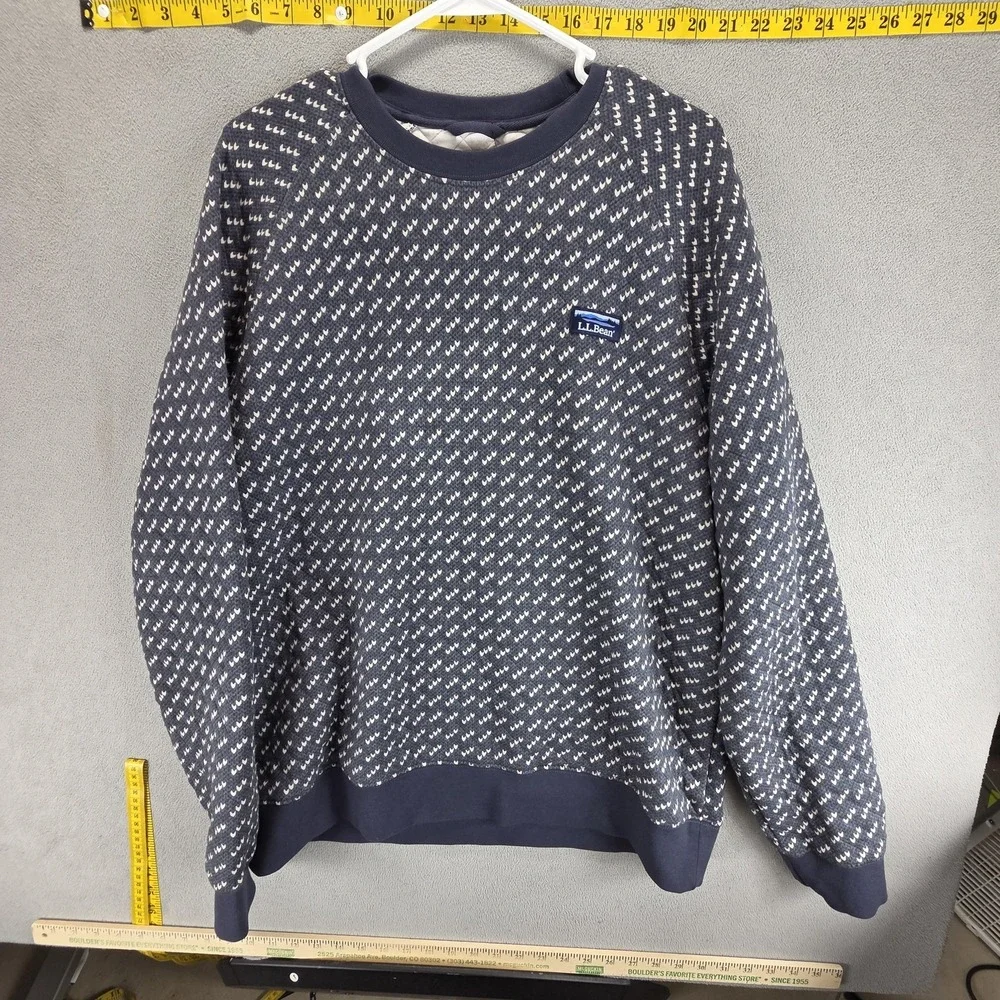L.L. Bean Sweatshirt Mens Large Blue Pattern Crewneck Pullover Knit Geometric
